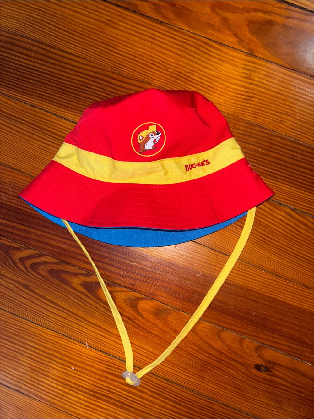 Buc-ee's Red & Yellow Kids/Blue & Yellow Bucket Hat(reversible) with Chin Strap